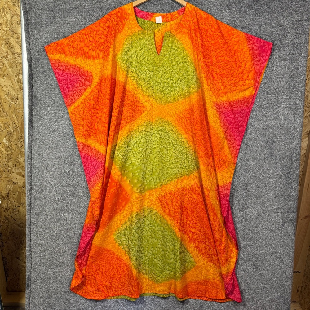 Boho Batik Kaftan Poncho Dress Multicolor Rayon V-Neck Oversized Loungewear